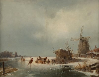 Paisaje invernal con patinadores sobre hielo. de Andreas Schelfhout