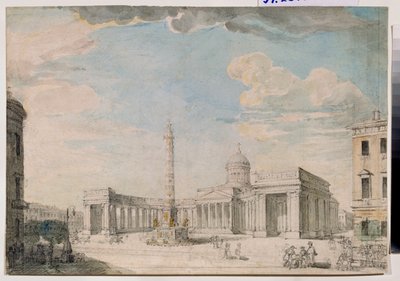 La catedral Notre Dame de Kazan (Notre-Dame-de-Kazan) a San Petersburgo (La Catedral de Kazan en San Petersburgo) - Obra de Andrei Nikiforovich Voronikhin (Voronikhine) (1759-1814), lápiz y acuarela sobre papel, alrededor de 1800, Arte ruso del siglo XVIII de Andrei Nikiforovich Voronikhin