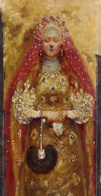 Mujer boyarda (boiard, boiar). Detalle. Pintura de Andrei Petrovich Ryabushkin (Riabutchkin) (1861-1904), óleo sobre lienzo de Andrei Petrovich Ryabushkin