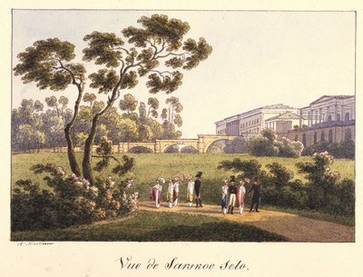 Vista de la Galería Cameron en el Parque de Tsarskoye Selo, antes de 1817 de Andrei Yefimovich Martynov