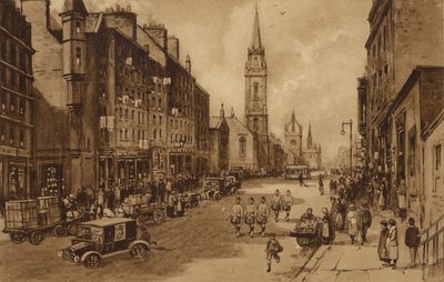 Edimburgo: High Street, mirando hacia la iglesia de Tron y la catedral de St Giles (lito) de Andrew Allan