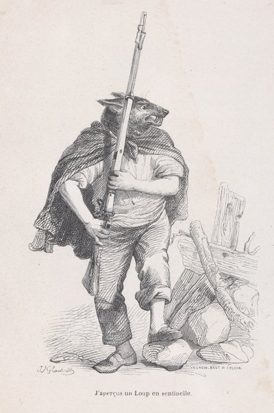 Vi un lobo de pie guardando de Escenas de la vida privada y pública de los animales..., ca. 1837-47 de Andrew Best Leloir