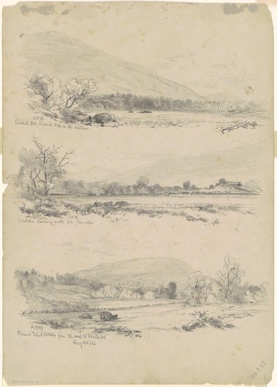 Montañas Catskill, Round-Top en la distancia; Catskills mirando al norte desde Palenville; y Round Top, Catskills, desde el camino a Bracketts [verso] de Andrew Fisher Bunner