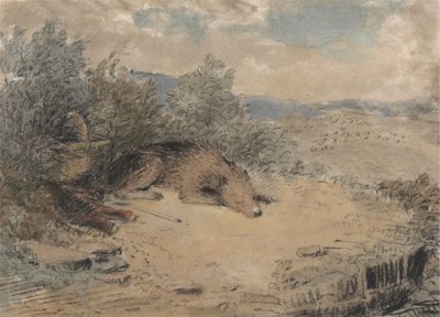 Perro pastor dormido en un paisaje de Andrew Geddes