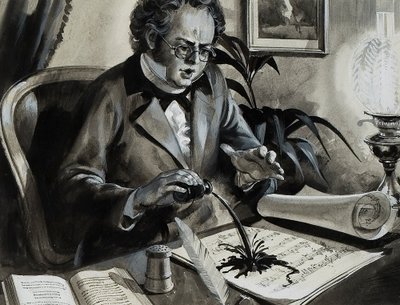 Retrato de Franz Schubert (gouache sobre papel) de Andrew Howat