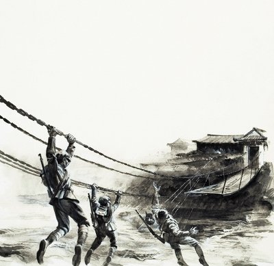 La batalla del puente de Luding (gouache sobre papel) de Andrew Howat