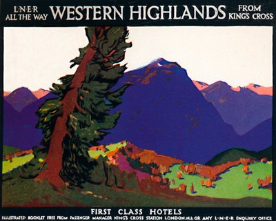 Tierras Altas Occidentales - Hoteles de primera clase - Póster británico, c1926 de Andrew Johnson