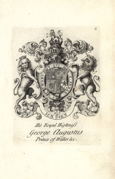 Escudo de armas y cresta de Su Alteza Real Jorge Augusto, Príncipe de Gales, luego Rey Jorge II de Inglaterra de Andrew Johnston