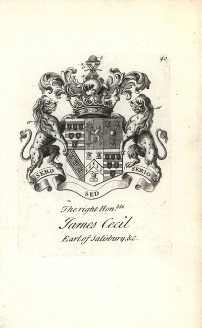 Escudo de armas y cresta del honorable James Cecil, 5º Conde de Salisbury de Andrew Johnston