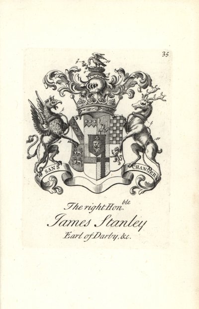 Escudo de armas y cresta del muy honorable James Stanley de Andrew Johnston