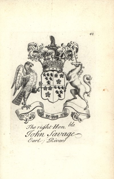 Escudo de armas y cresta del honorable John Savage, 5º Conde de Rivers de Andrew Johnston