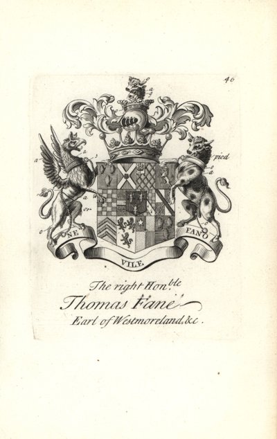 Escudo de armas y cresta del honorable Thomas Fane, 8º Conde de Westmoreland de Andrew Johnston