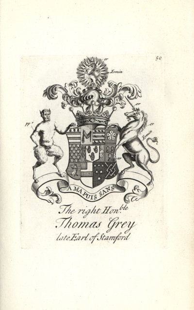 Escudo de armas y cresta del honorable Thomas Grey, 2º Conde de Stamford de Andrew Johnston
