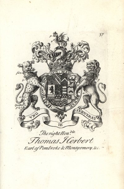 Escudo de armas y cresta del honorable Thomas Herbert, 8º Conde de Pembroke y Montgomery de Andrew Johnston