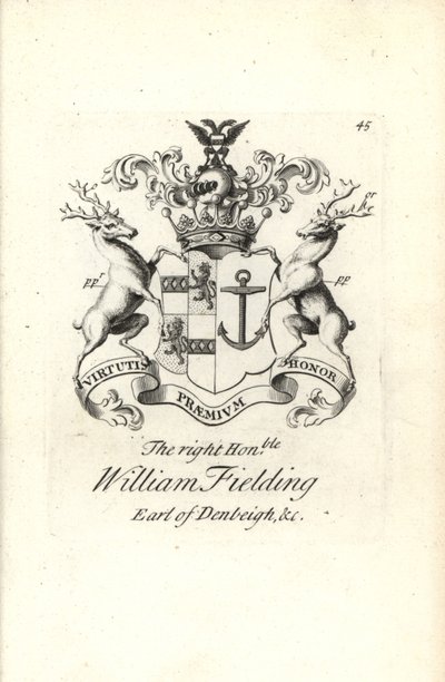 Escudo de armas y cresta del honorable William Fielding, 5º Conde de Denbigh de Andrew Johnston