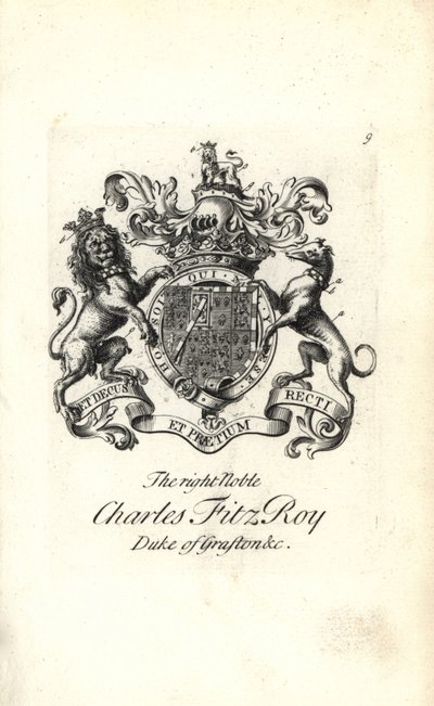Escudo de armas y cresta del noble Charles FitzRoy, 2º Duque de Grafton de Andrew Johnston
