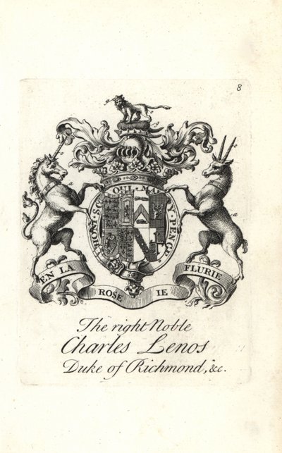 Escudo de armas y cresta del noble Charles Lenos o Charles Lennox de Andrew Johnston
