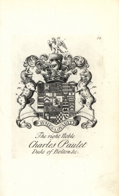 Escudo de armas y cresta del noble Charles Powlett, 3er Duque de Bolton de Andrew Johnston