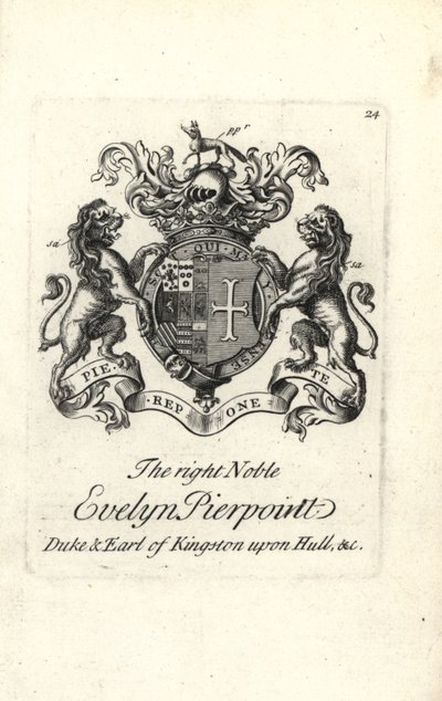 Escudo de armas y cresta del noble Evelyn Pierpoint, Duque y Conde de Kingston upon Hull de Andrew Johnston