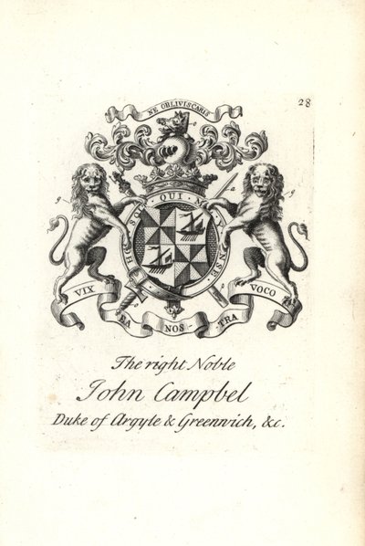 Escudo de armas y cresta del muy noble John Campbell, 2º Duque de Argyll y Greenwich de Andrew Johnston