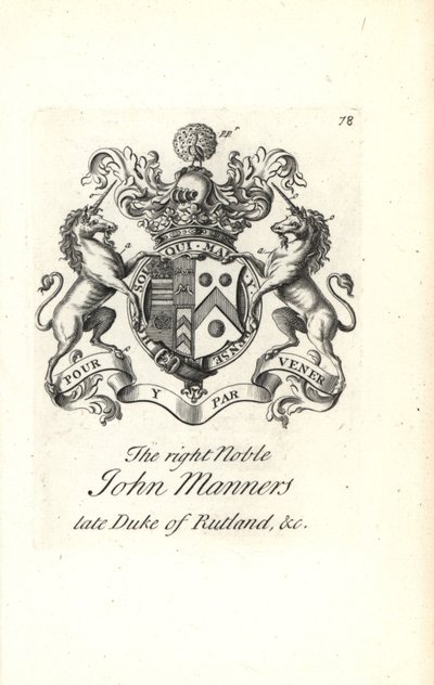 Escudo de armas y cresta del noble John Manners, 2º Duque de Rutland de Andrew Johnston