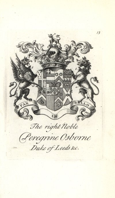 Escudo de armas y cresta del muy noble Peregrine Osborne, 2º Duque de Leeds de Andrew Johnston