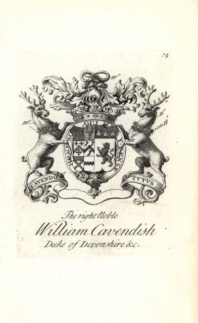Escudo de armas y cresta del noble William Cavendish, 2º Duque de Devonshire de Andrew Johnston