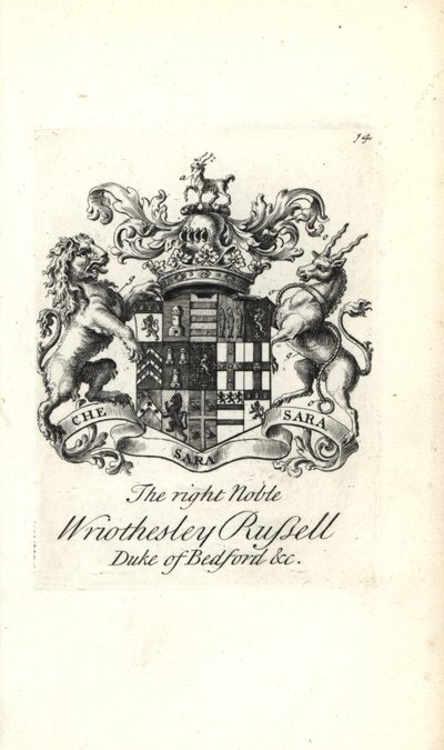 Escudo de armas y cresta del muy noble Wriothesley Russell, 3er Duque de Bedford de Andrew Johnston