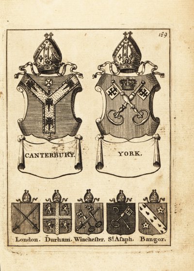 Escudo de armas de los Obispos de Canterbury, York, Londres, Durham, Winchester, St de Andrew Johnston