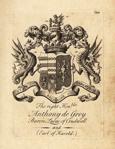 Escudo de armas del Muy Honorable Anthony de Grey, 3º Barón Lucas de Crudwell y Conde de Harold de Andrew Johnston