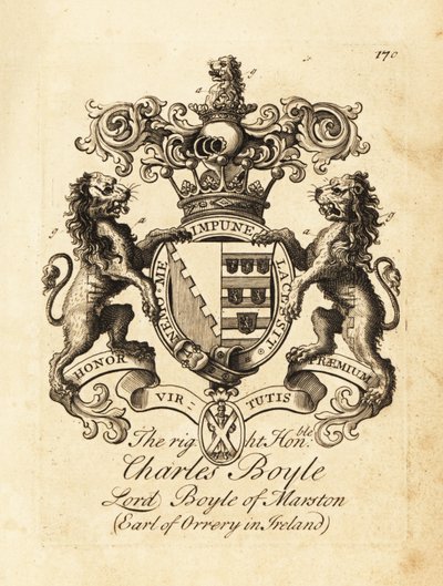 Escudo de armas del Muy Honorable Charles Boyle, Lord Boyle de Marston, 4º Conde de Orrery en Irlanda de Andrew Johnston
