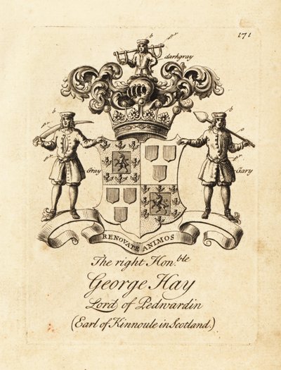 Escudo de armas del Muy Honorable George Hay, Lord de Penwardian, 8º Conde de Kinnoule en Escocia de Andrew Johnston