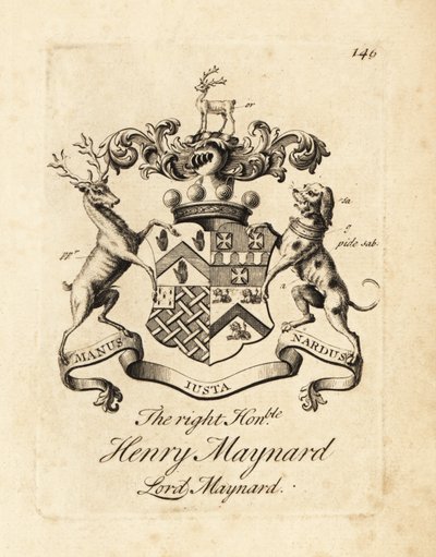 Escudo de armas del Muy Honorable Henry Maynard, Lord Maynard, 4º Barón Maynard, fallecido en 1742 de Andrew Johnston