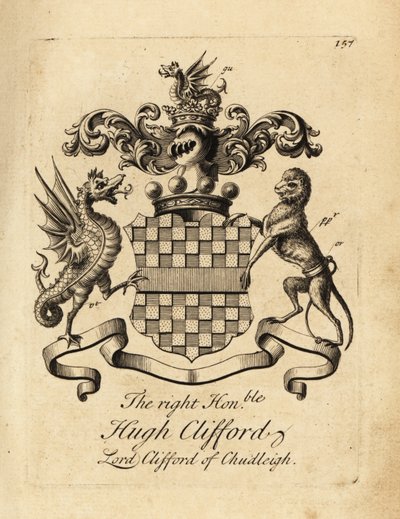 Escudo de armas del Muy Honorable Hugh Clifford, Lord Clifford de Chudleigh, 2º Barón Clifford de Chudleigh (1663-1730) de Andrew Johnston