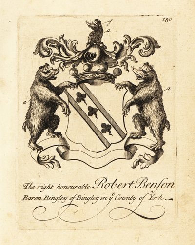 Escudo de armas del Muy Honorable Robert Benson, Barón Bingley de Bingley en el Condado de York de Andrew Johnston