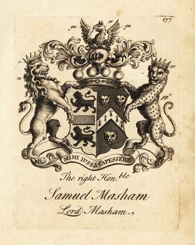 Escudo de armas del Muy Honorable Samuel Masham, Lord Masham de Andrew Johnston