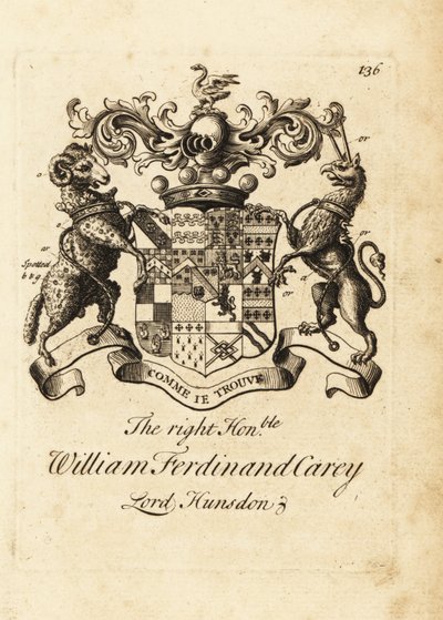 Escudo de armas del Muy Honorable William Ferdinand Carey, 8º Barón Hundsen, Lord Hunsdon de Andrew Johnston