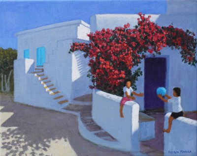 Juego de pelota, Samos, Grecia, 2022 (óleo sobre lienzo) de Andrew Macara
