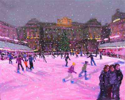 Patinaje navideño, Somerset House con luces rosas de Andrew Macara