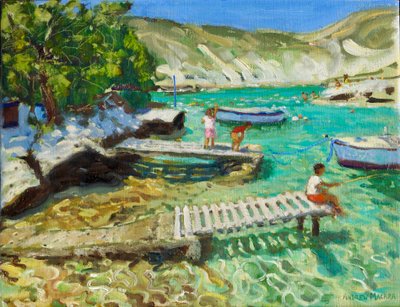 Pescando desde el muelle, Milos, Grecia de Andrew Macara