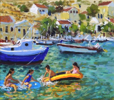 Diversión en botes, Symi, Grecia de Andrew Macara