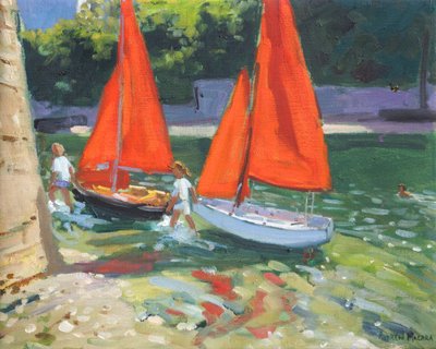Niñas con veleros en Looe, 2014 de Andrew Macara