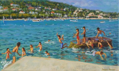 Saltando de las rocas; Cinque Terre, Positano, Italia, 2000 de Andrew Macara