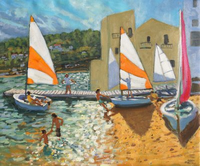 Lanzamiento de botes, Calella de Palafrugell, España de Andrew Macara