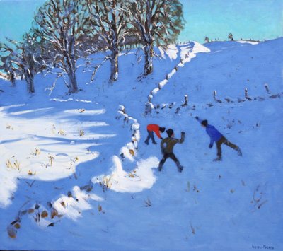 Jugando en la nieve, Youlgrave, Derbyshire, 2016 de Andrew Macara