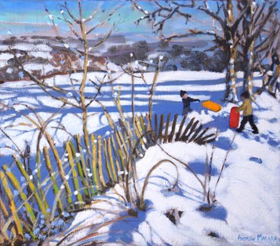 Trineos rojos y naranjas, Derbyshire, 2017 de Andrew Macara