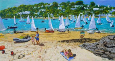 Regata de Salcombe y caballete de artista, 2023 (óleo sobre lienzo) de Andrew Macara