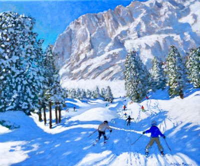 Esquí hacia los Dolomitas, Val Gardena, Italia, 2022 (óleo sobre lienzo) de Andrew Macara