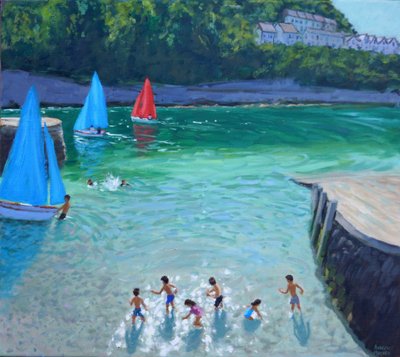 Lanzando piedras, Looe, Cornualles de Andrew Macara