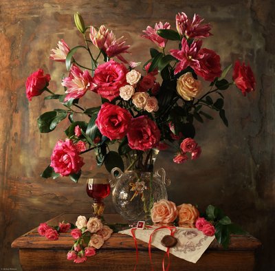 Naturaleza muerta romántica con rosas de Andrey Morozov